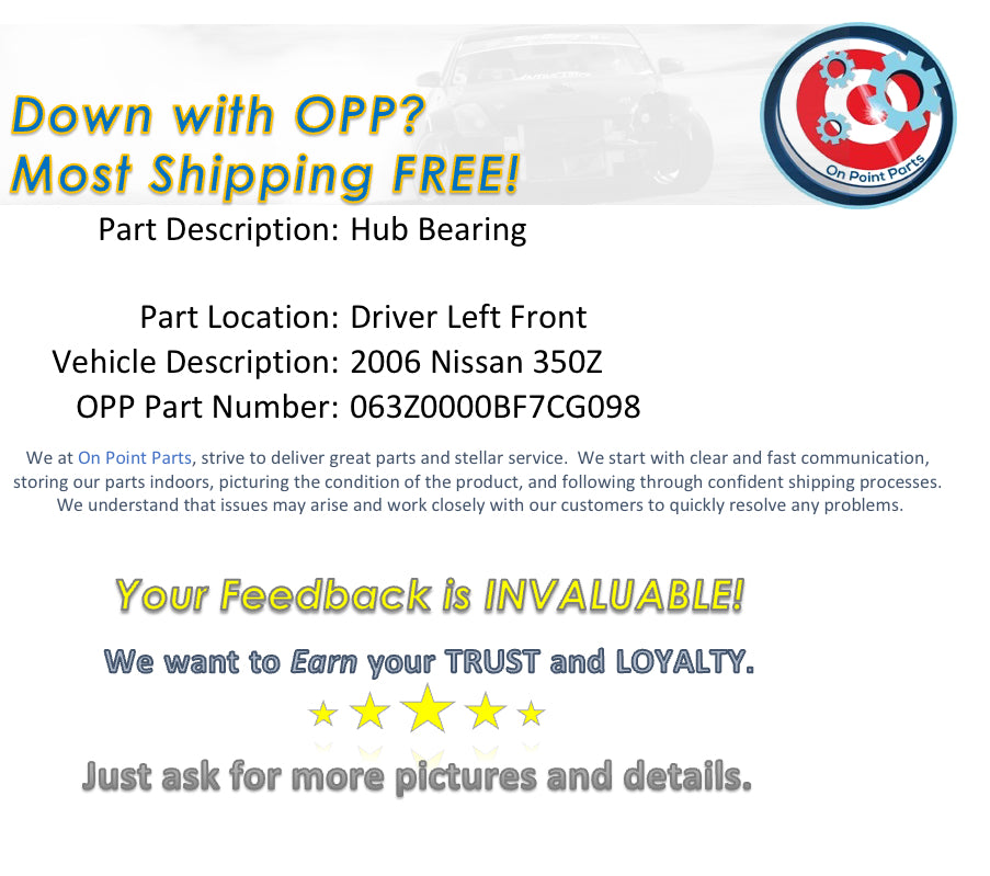 2006 Nissan 350Z Driver Left Front Wheel Hub Bearing OEM 13BF7CG - On Point Parts Inc