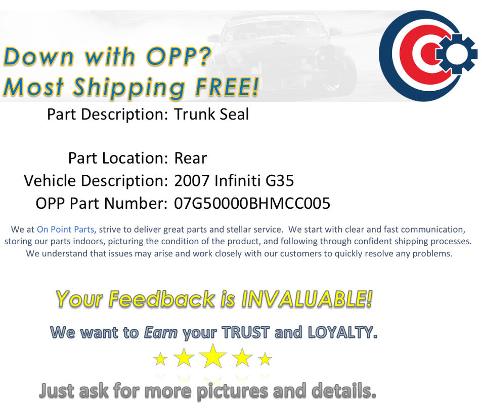 2007 Infiniti G35 Rear Trunk Seal OEM 14BHMCC - On Point Parts Inc