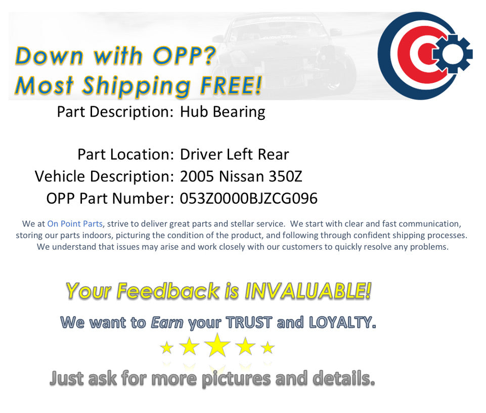 2005 Nissan 350Z Driver Left Rear Wheel Hub Bearing OEM 12BJZCG - On Point Parts Inc
