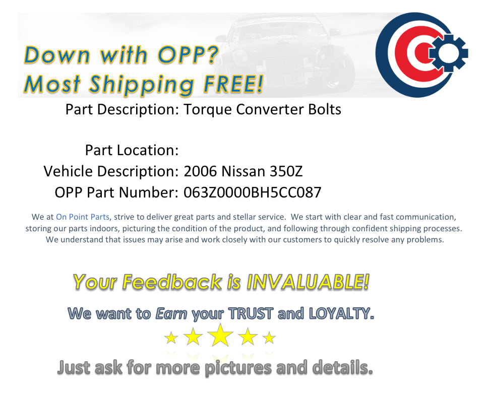 2006 Nissan 350Z Torque Converter Bolts Hardware OEM 12BH5CC - On Point Parts Inc
