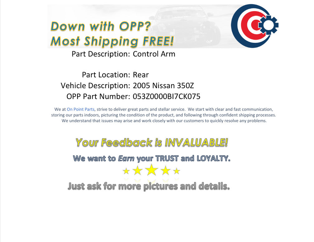 2005 Nissan 350Z Rear Lower Control Arm OEM 12BI7CK - On Point Parts Inc