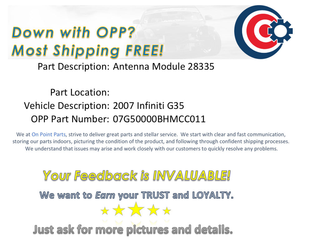 2007 Infiniti G35 ADPT UNIT Telephone Adaptive Unit Bluetooth 28335 OEM 14BHMCC - On Point Parts Inc