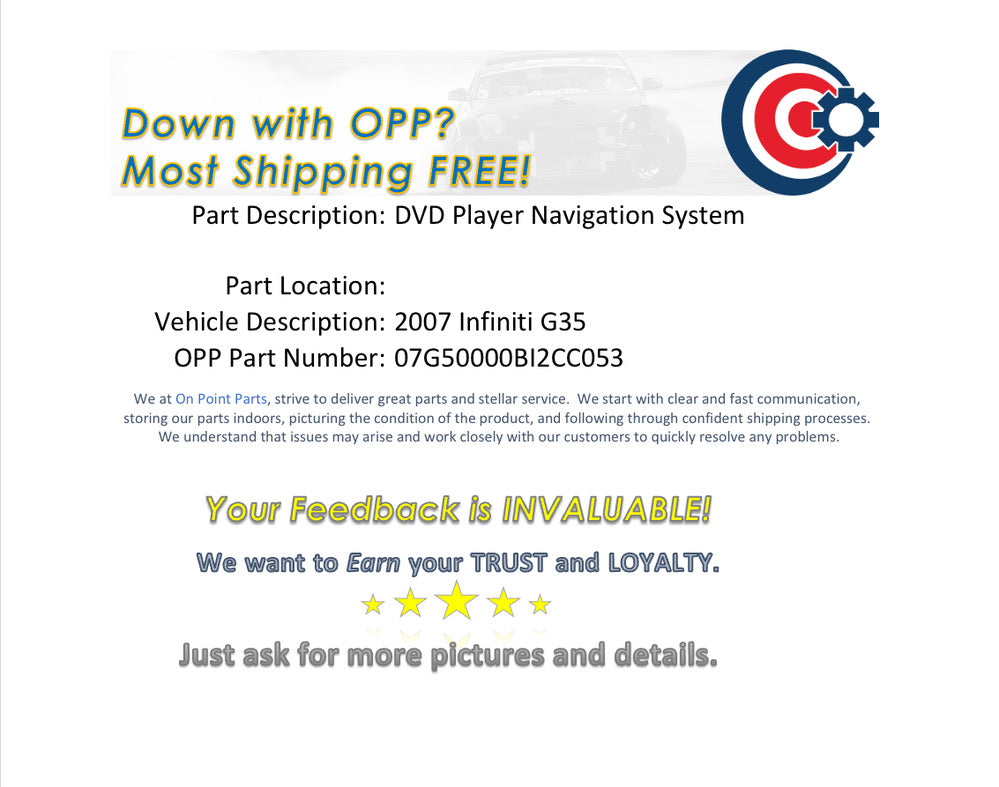 2007 Infiniti G35 DVD Player Navigation System OEM 11BI2CC - On Point Parts Inc
