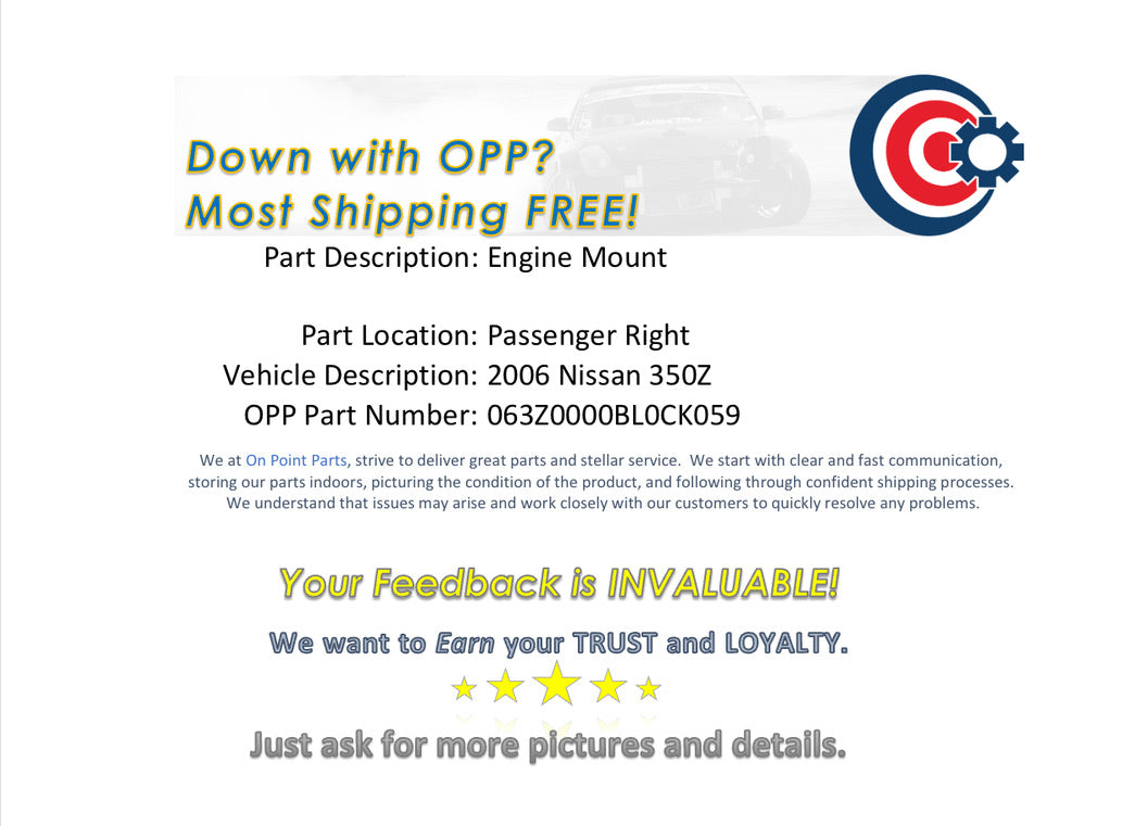 2006 Nissan 350Z Passenger Right Engine Motor Mount OEM 12BL0CK - On Point Parts Inc