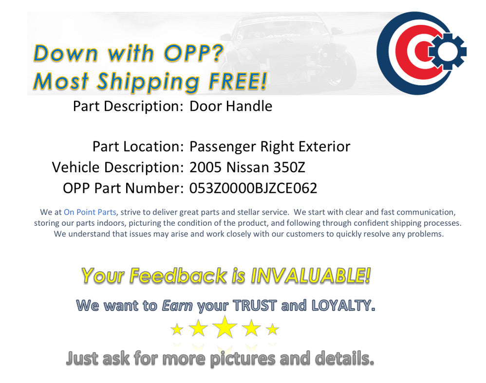 2005 Nissan 350Z Passenger Right Exterior Door Handle OEM 12BJZCE - On Point Parts Inc