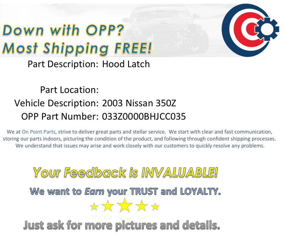2003 Nissan 350Z Hood Latch OEM 12BHJCC - On Point Parts Inc