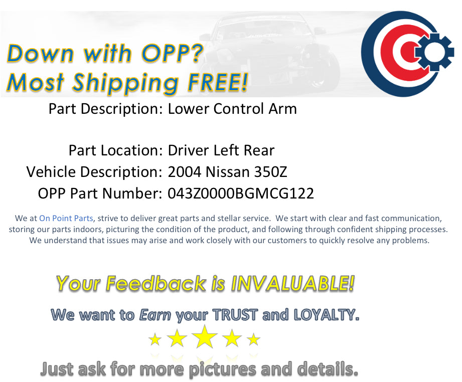 2004 Nissan 350Z Driver Left Rear Lower Control Arm OEM 11BGMCG - On Point Parts Inc