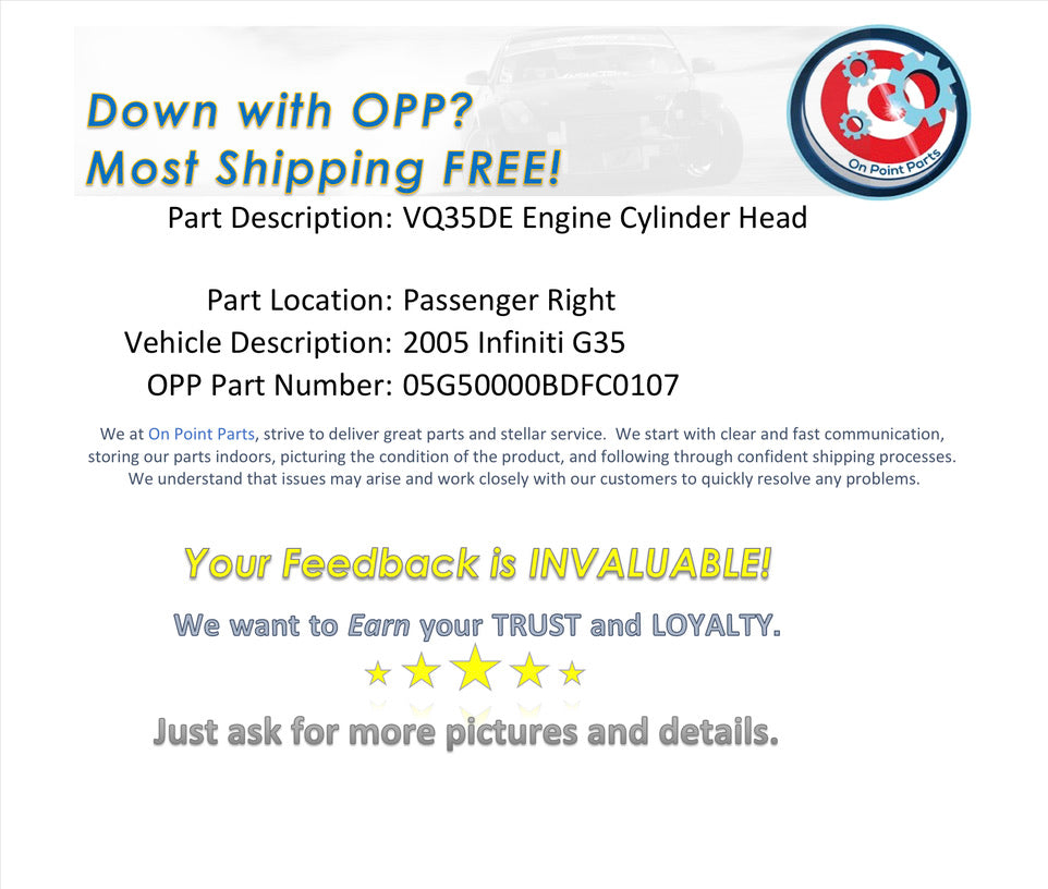 2005 Infiniti G35 Passenger Right VQ35DE Engine Cylinder Head OEM 14BDFC0 - On Point Parts Inc