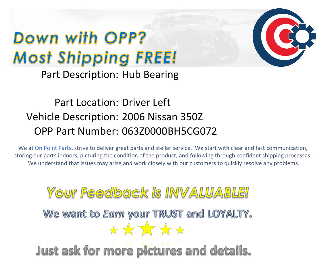 2006 Nissan 350Z Driver Left Rear Wheel Hub Bearing OEM 12BH5CG - On Point Parts Inc