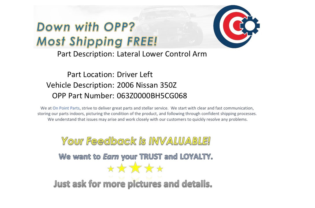 2006 Nissan 350Z Driver Left Rear Lateral Lower Control Arm OEM 12BH5CG - On Point Parts Inc