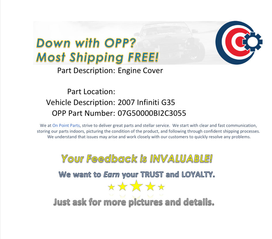 2007 Infiniti G35 VQ35DE Engine Cover OEM 11BI2C3 - On Point Parts Inc