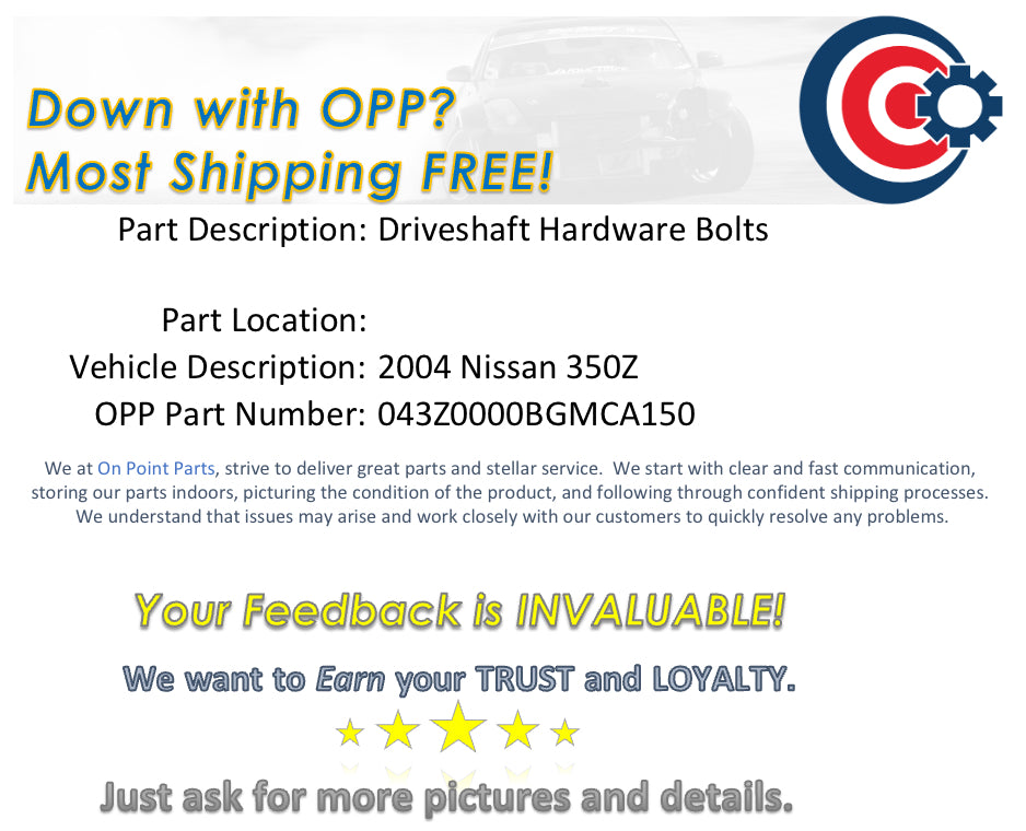 2004 Nissan 350Z Driveshaft Hardware Bolts OEM 11BGMCA - On Point Parts Inc