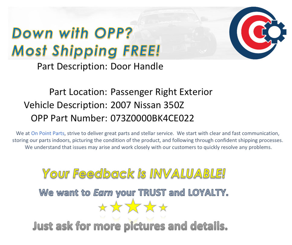 2007 Nissan 350Z Passenger Right Exterior Door Handle OEM 13BK4CE - On Point Parts Inc