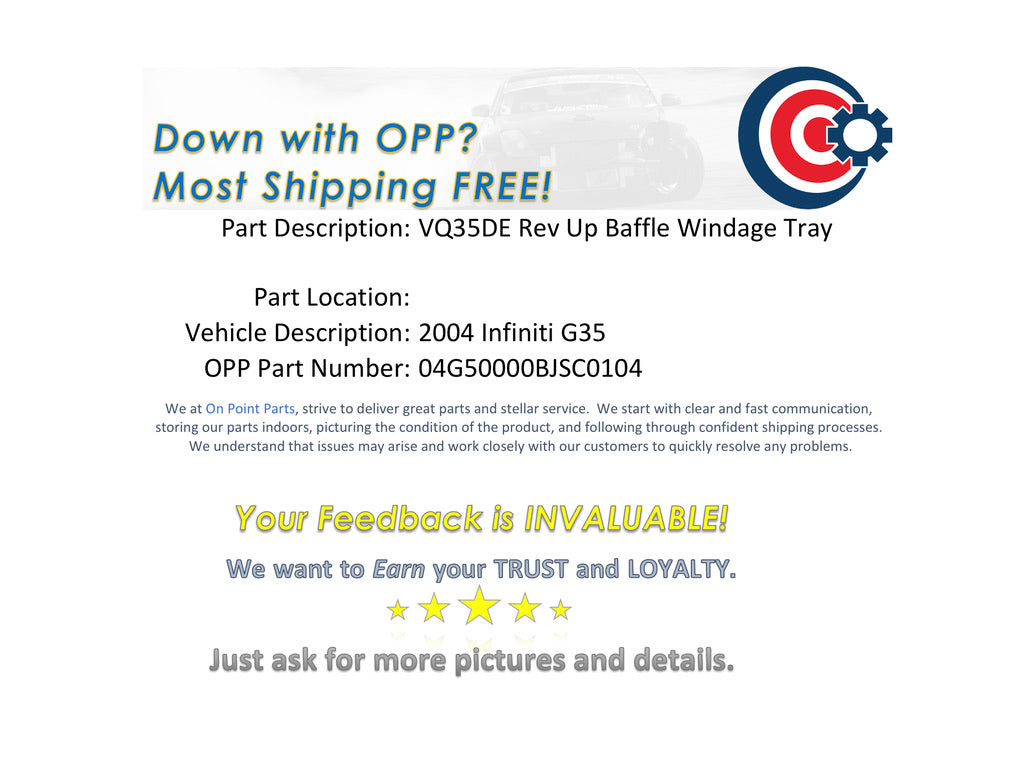 2004 Infiniti G35 VQ35DE RevUp Engine Baffle Windage Tray OEM 14BJSC0 - On Point Parts Inc