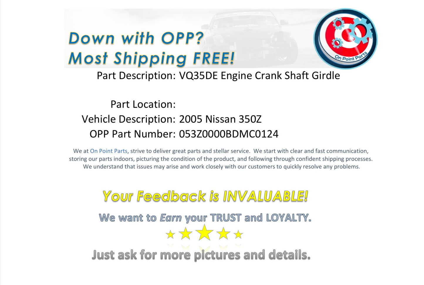 2005 Nissan 350Z VQ35DE Engine Crank Shaft Girdle OEM 0BDMC0 - On Point Parts Inc