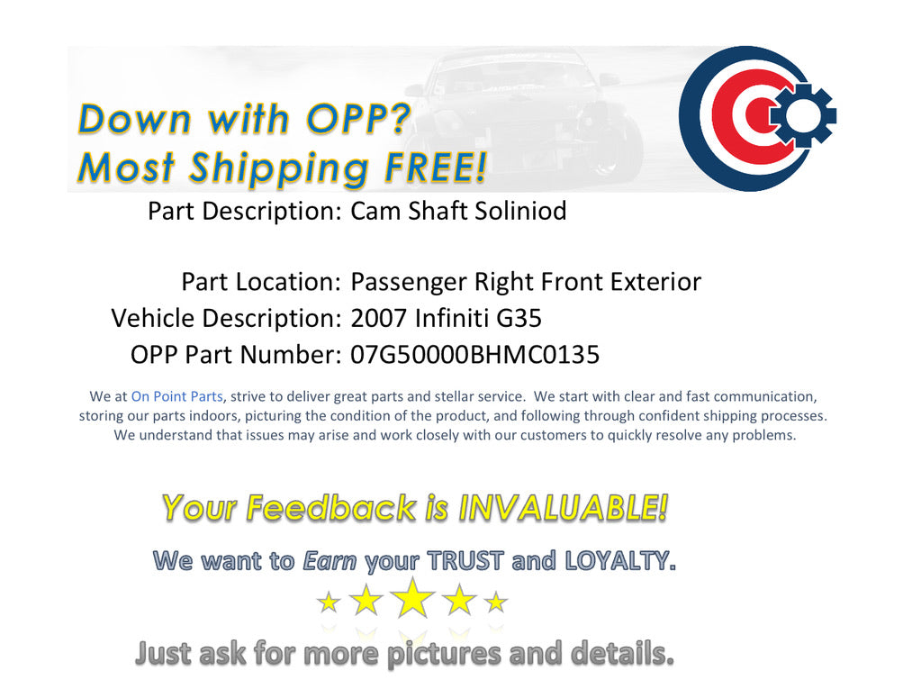 2007 Infiniti G35 Passenger Right VQ35DE Engine Cam Shaft Solenoid OEM 14BHMC0 - On Point Parts Inc