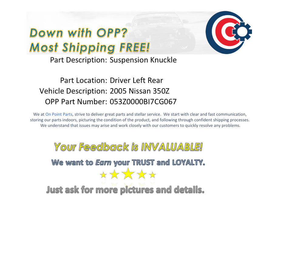 2005 Nissan 350Z Driver Left Rear Suspension Knuckle OEM 12BI7CG - On Point Parts Inc