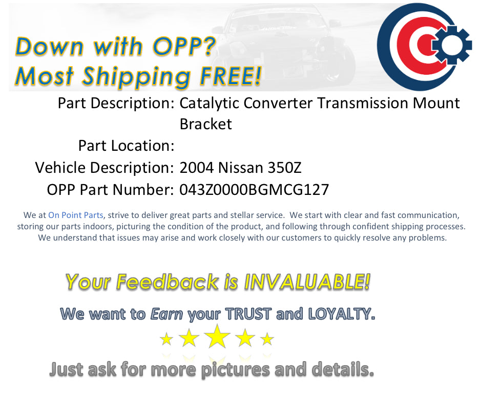 2004 Nissan 350Z Exhaust Transmission Mount Bracket OEM 11BGMCG - On Point Parts Inc