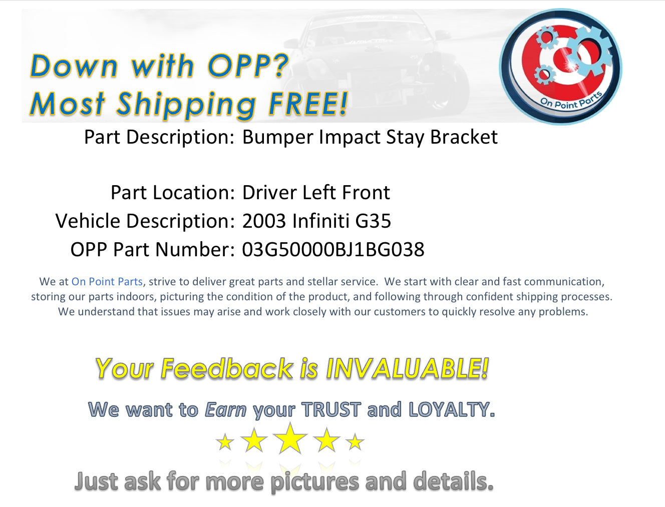 2003 Infiniti G35 Driver Left Front Bumper Impact Stay Bracket OEM 14BJ1BG - On Point Parts Inc