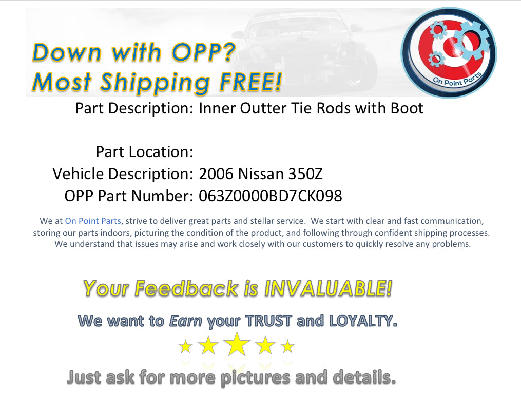 2006 Nissan 350Z Inner Outer Tie Rods with Boot OEM 12BD7CK - On Point Parts Inc