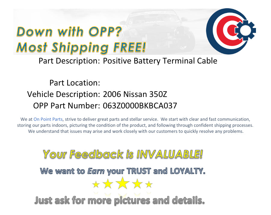 2006 Nissan 350Z Positive Battery Terminal Cable OEM 0BKBCA - On Point Parts Inc