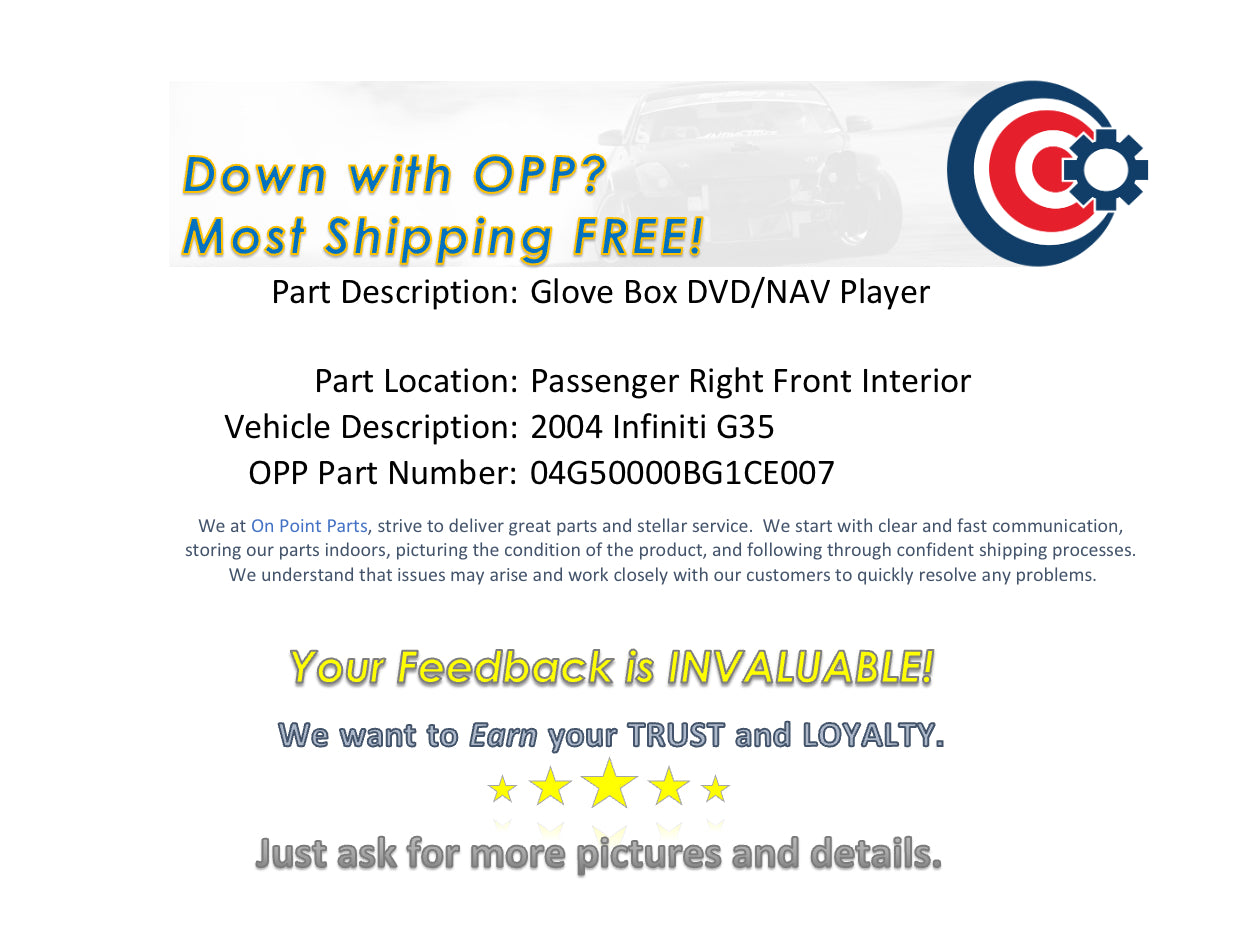 2004 Infiniti G35 DVD Navigation System Control Assembly 25915AM613 OEM 13BG1CE - On Point Parts Inc