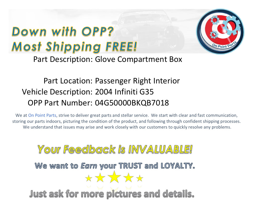 2004 Infiniti G35 Passenger Right Glove Box Compartment OEM 0BKQB7 - On Point Parts Inc