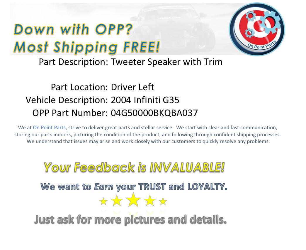 2004 Infiniti G35 Driver Left Tweeter Speaker Cover OEM 0BKQBA - On Point Parts Inc