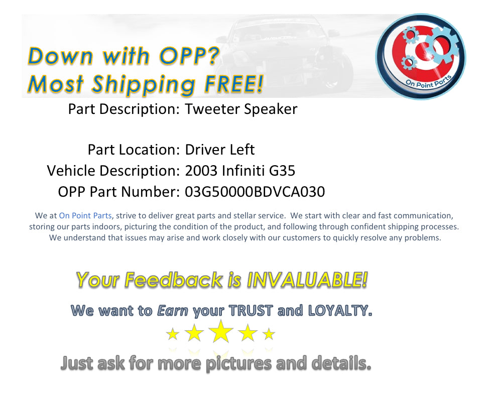 2003 Infiniti G35 Driver Left Door Tweeter Speaker Cover OEM 0BDVCA - On Point Parts Inc
