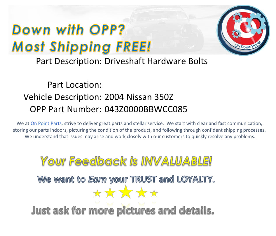 2004 Nissan 350Z Driveshaft Hardware Bolts OEM 0BBWCC - On Point Parts Inc