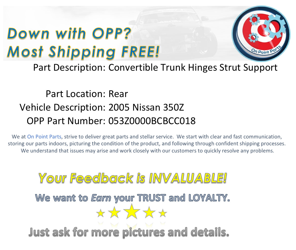 2005 Nissan 350Z Rear Convertible Trunk Hinges Strut Support OEM 14BCBCC - On Point Parts Inc