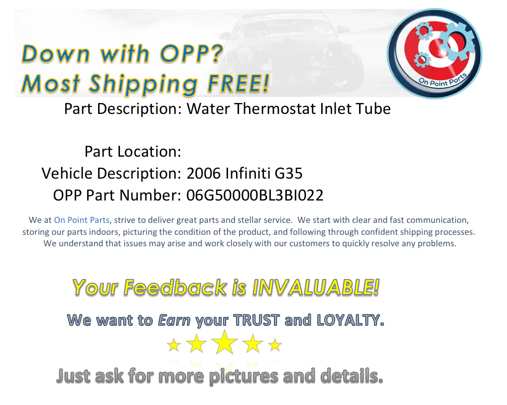 2006 Infiniti G35 VQ35DE Engine Water Thermostat Inlet Tube OEM 0BL3BI - On Point Parts Inc