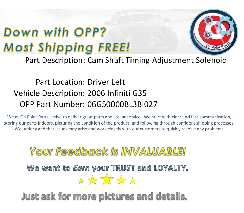 2006 Infiniti G35 VQ35DE Left Camshaft Timing Adjustment Solenoid OEM 0BL3BI - On Point Parts Inc