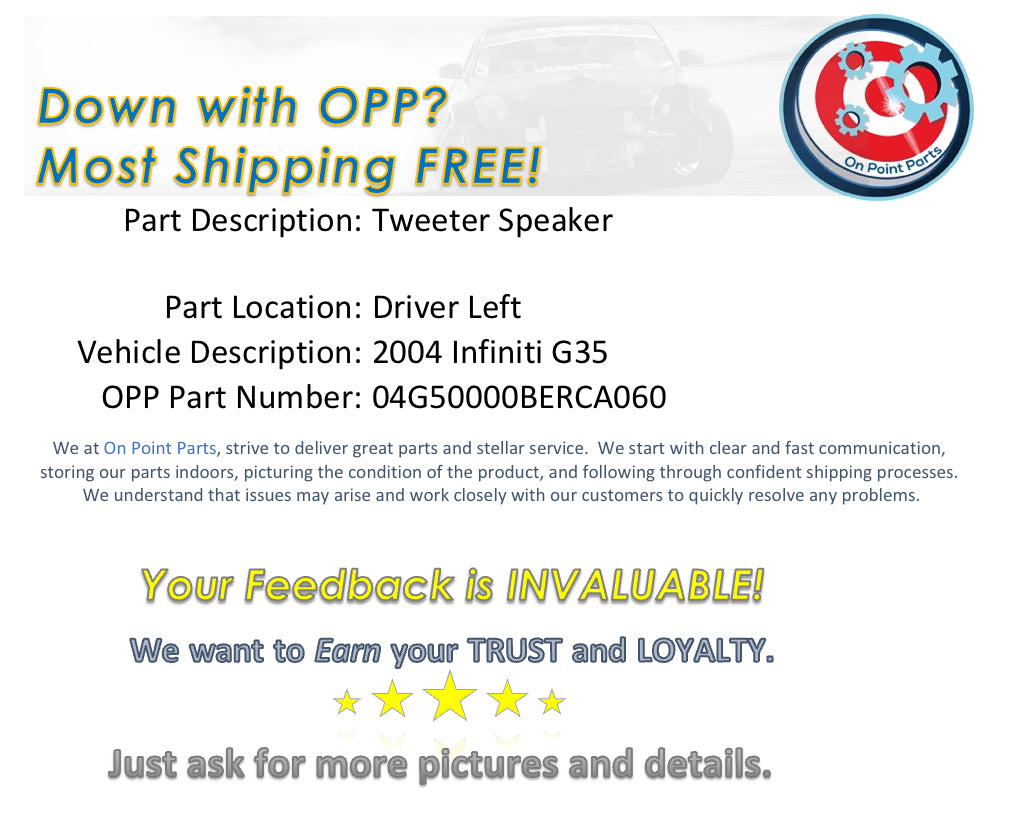 2004 Infiniti G35 Driver Left Tweeter Speaker Cover OEM 14BERCA - On Point Parts Inc