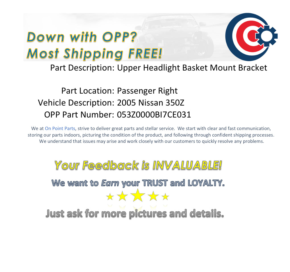 2005 Nissan 350Z Passenger Right Upper Headlight Basket Core Bracket OEM 12BI7CE - On Point Parts Inc