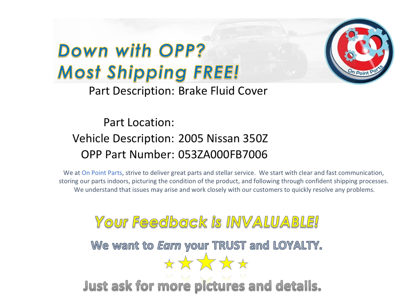 2005 Nissan 350Z Brake Fluid Cover Bezel Trim 64895 65275 OEM 1FB7 - On Point Parts Inc