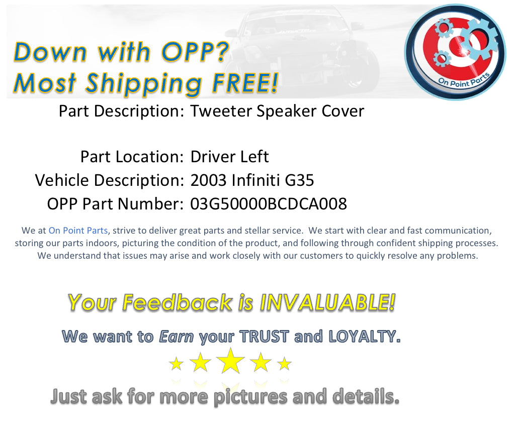 2003 Infiniti G35 Driver Left Door Tweeter Speaker Cover OEM 0BCDCA - On Point Parts Inc