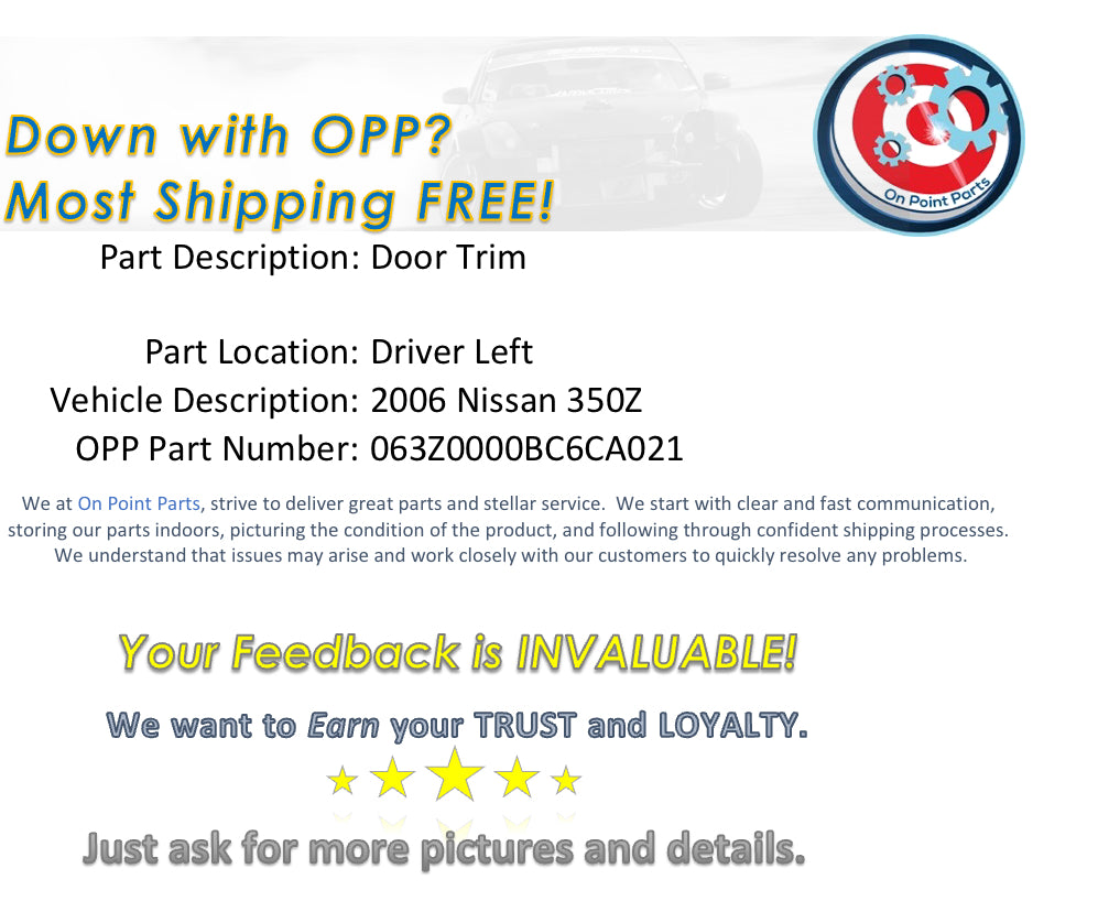 2006 Nissan 350Z Driver Left Door Seal OEM 0BC6CA - On Point Parts Inc
