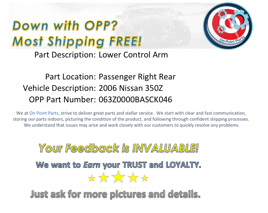 2006 Nissan 350Z Passenger Right Rear Lower Control Arm OEM 0BASCK - On Point Parts Inc