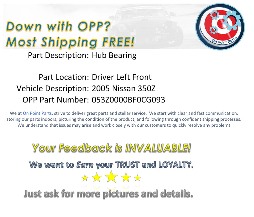 2005 Nissan 350Z Driver Left Front Wheel Hub Bearing OEM 12BF0CG - On Point Parts Inc