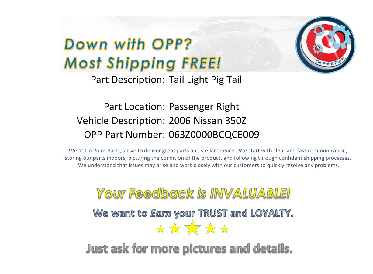 2006 Nissan 350Z Passenger Right Tail Light Pigtail Connector OEM 11BCQCE - On Point Parts Inc