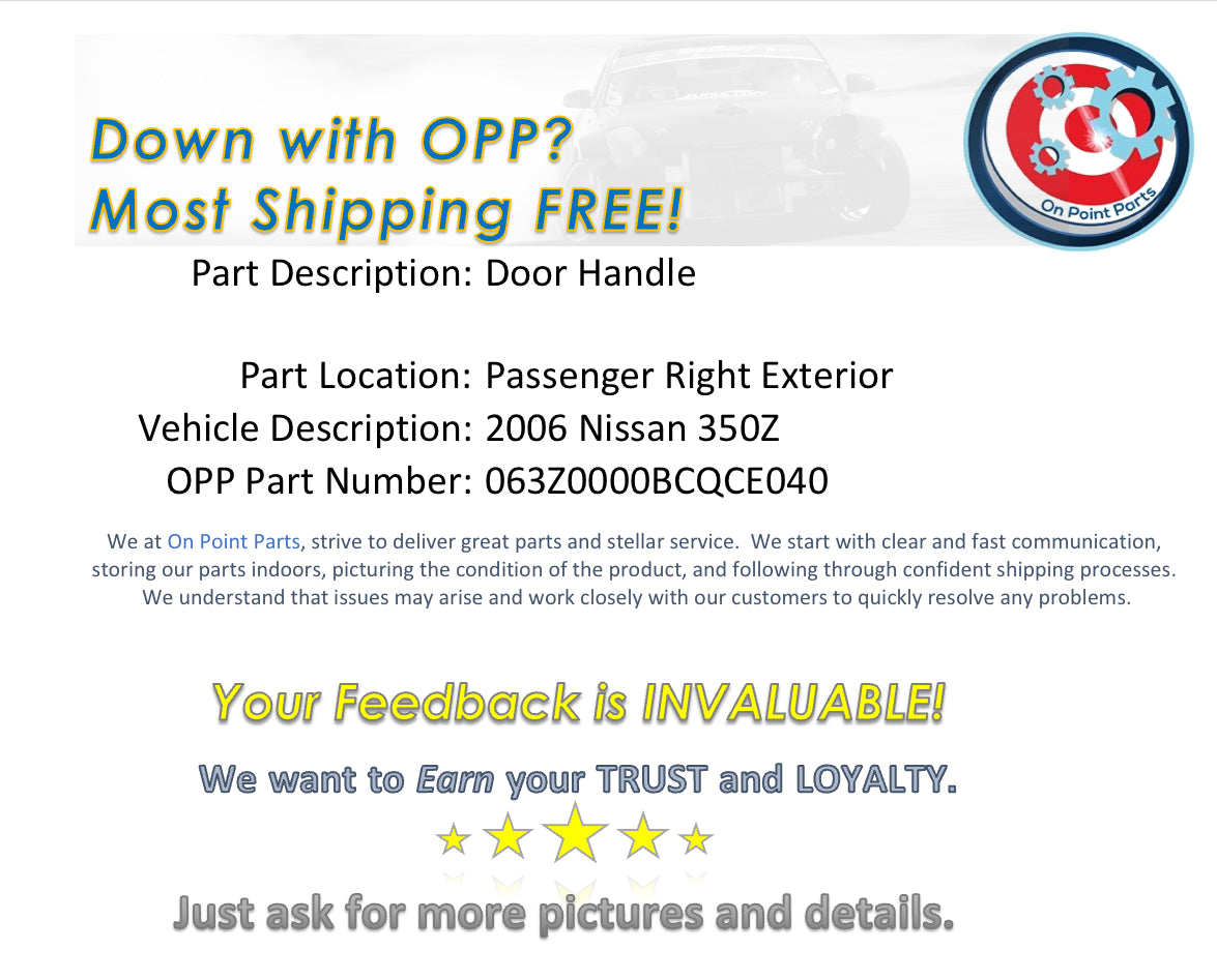 2006 Nissan 350Z Passenger Right Exterior Door Handle OEM 11BCQCE - On Point Parts Inc