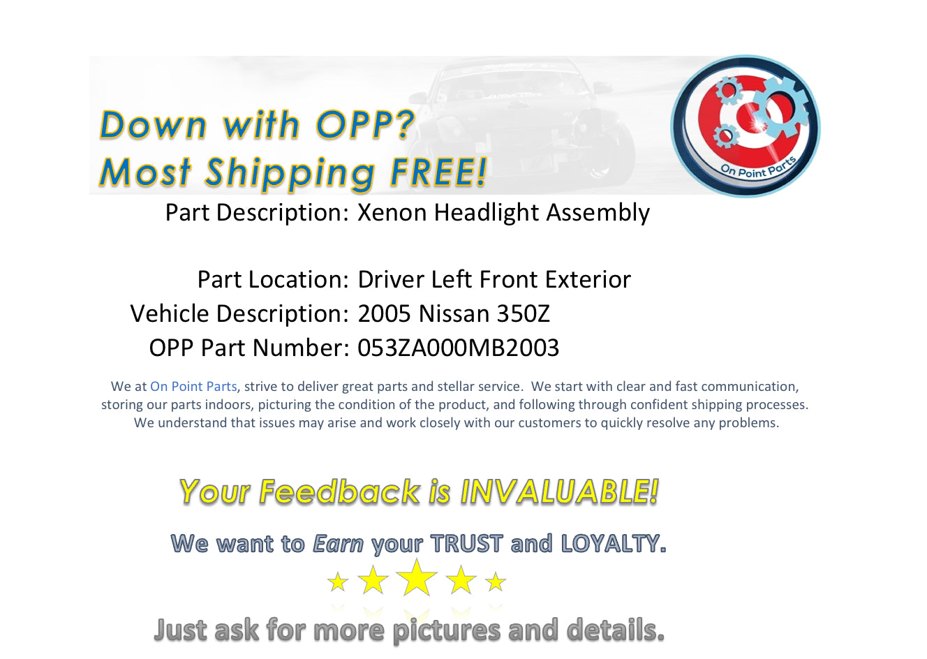 2005 Nissan 350Z Driver Left Xenon Headlight Assembly OEM 0MB2 - On Point Parts Inc