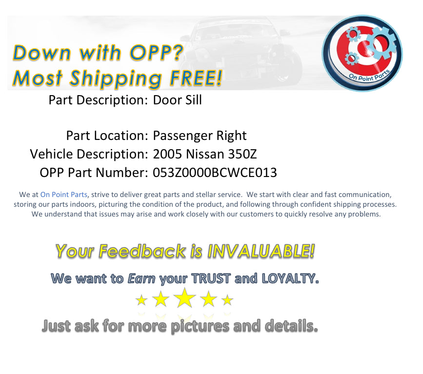 2005 Nissan 350Z Passenger Right Door Seal OEM 0BCWCE - On Point Parts Inc