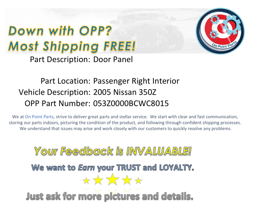 2005 Nissan 350Z Passenger Right Interior Door Panel OEM 0BCWC8 - On Point Parts Inc