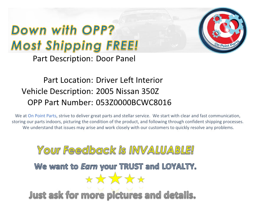 2005 Nissan 350Z Driver Left Interior Door Panel OEM 0BCWC8 - On Point Parts Inc