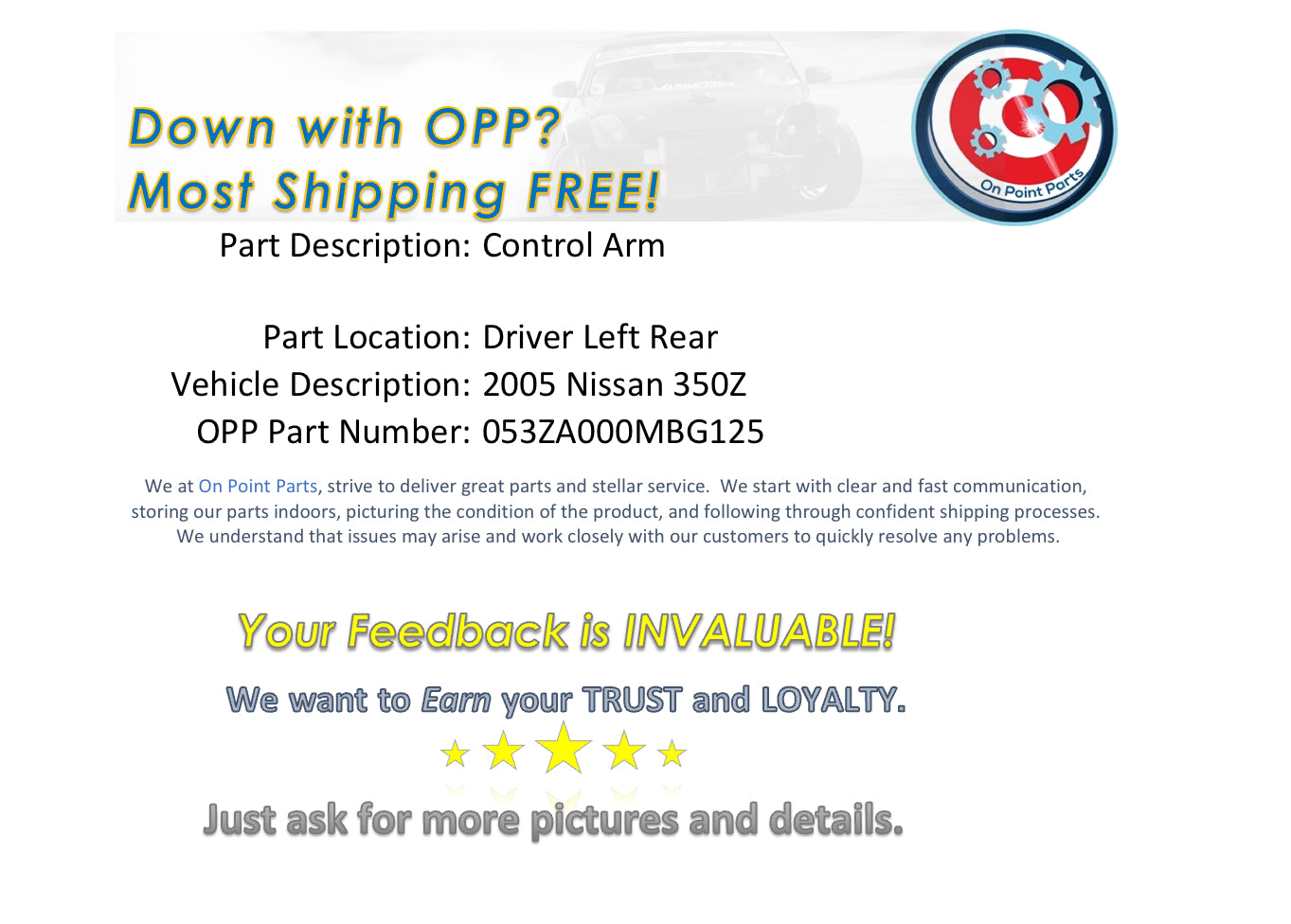 2005 Nissan 350Z Driver Left Rear Lower Control Arm OEM 0MBG - On Point Parts Inc