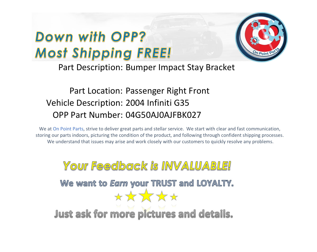 2004 Infiniti G35 Passenger Right Front Bumper Impact Stay Bracket OEM 0AJFBK - On Point Parts Inc