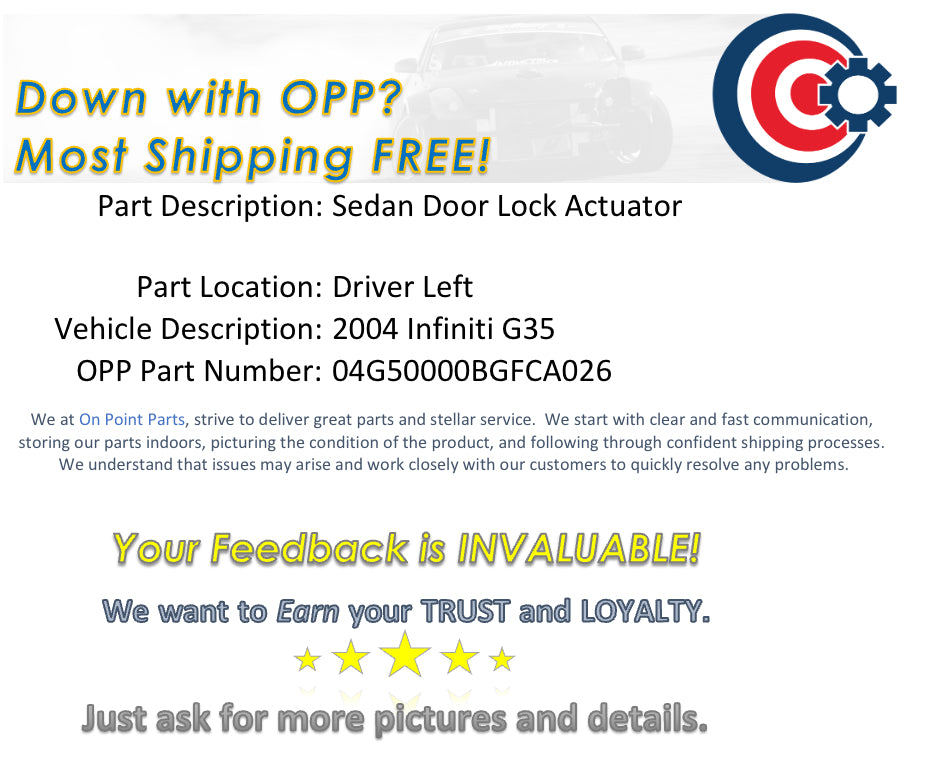 2004 Infiniti G35 Sedan Driver Left Front Door Lock Actuator OEM 13BGFCA - On Point Parts Inc