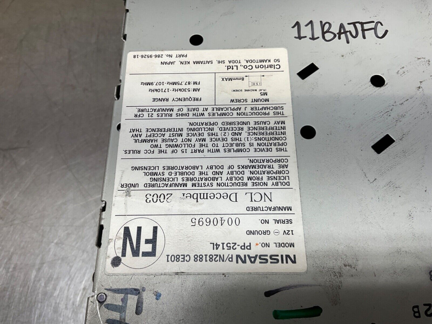 2004 Nissan Z33 350Z Radio Stereo Unit with CD Player OEM 11BAJFC - On Point Parts Inc